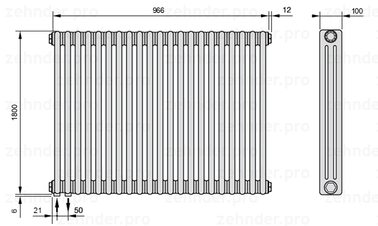 Схема (чертеж) Радиатор Zehnder Charleston 3180/21 №3370 Technoline TL